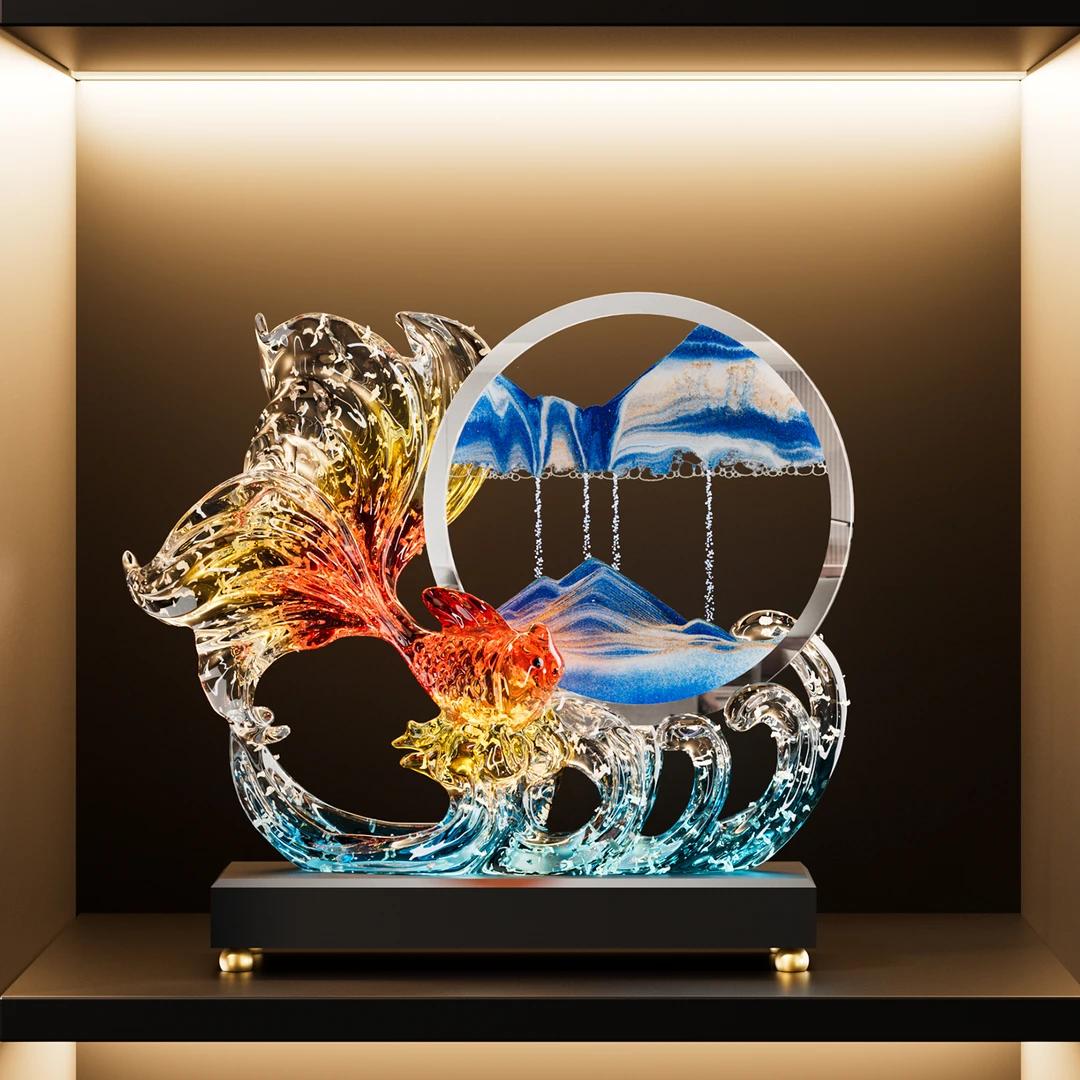 年年有余流沙画摆件家居客厅玄关电视柜酒柜装饰新房乔迁新居礼物