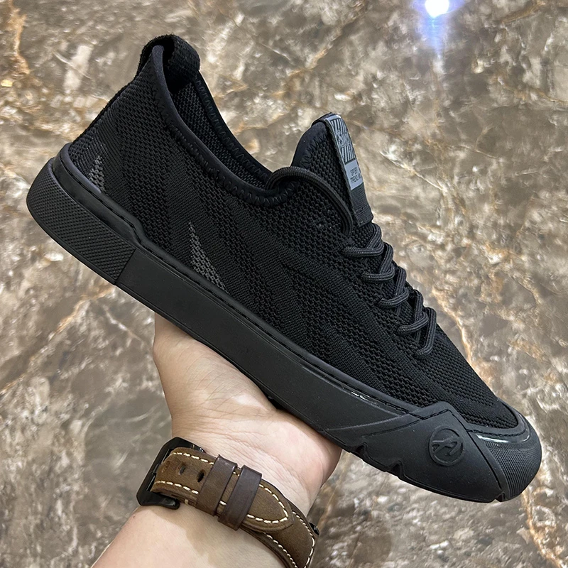 男士休闲鞋运动百搭轻便软底防滑透气网面鞋男薄款黑色系带男款