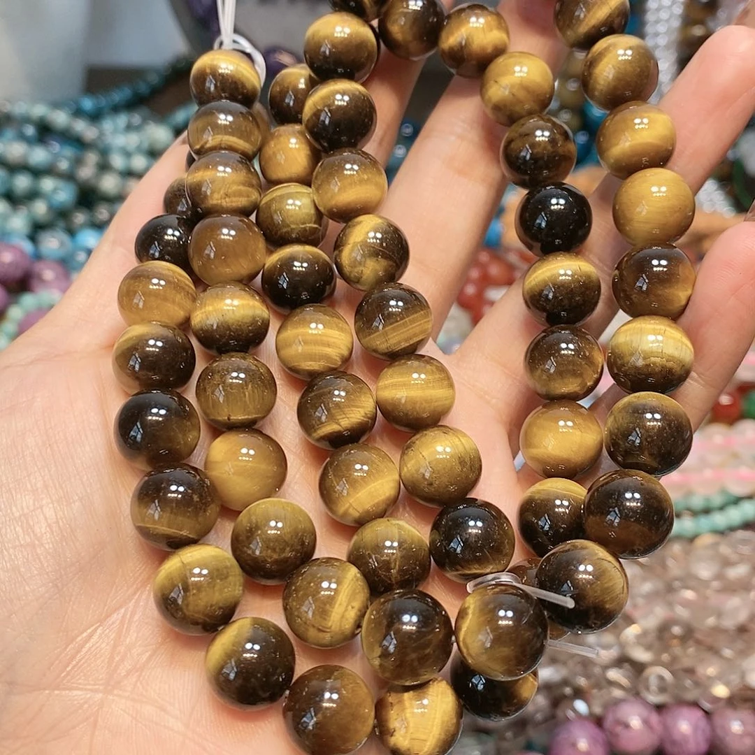 玛瑙/玉髓散珠天然A货12mm一条黄虎眼