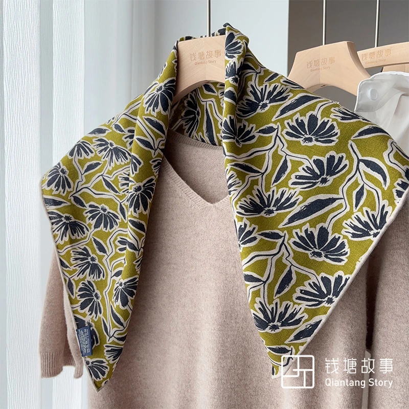 Qiantang Story/钱塘故事70丝毛-莫奈绿园手工卷边真丝羊毛65cm