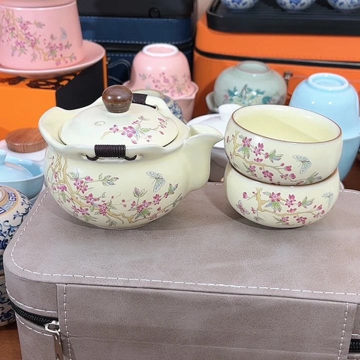 紫藤花一壶两杯黄龙玉汝窑