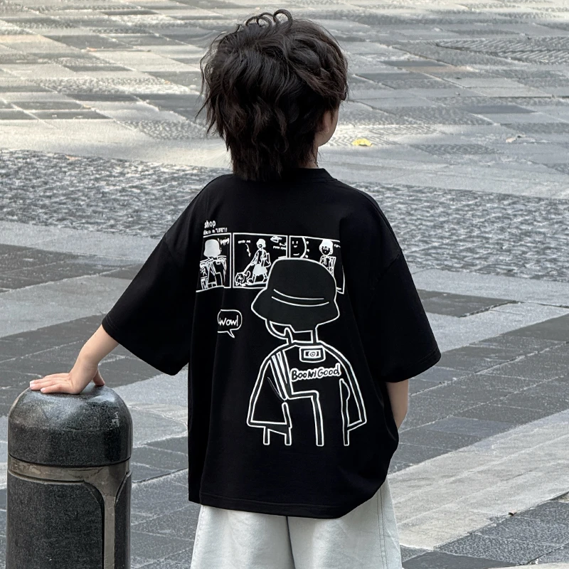 中班仔童装男童T恤2025新款儿童印花短袖帅气男孩凉感上衣*43517