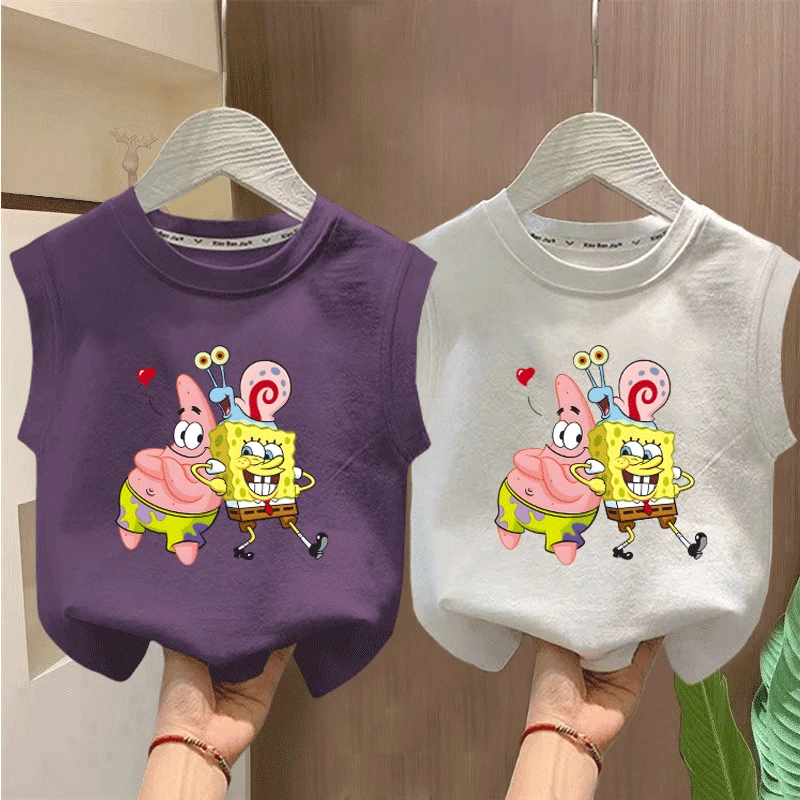 纯棉背心夏款男女儿童坎肩t恤新款海绵宝宝中小童薄款外穿上衣ins