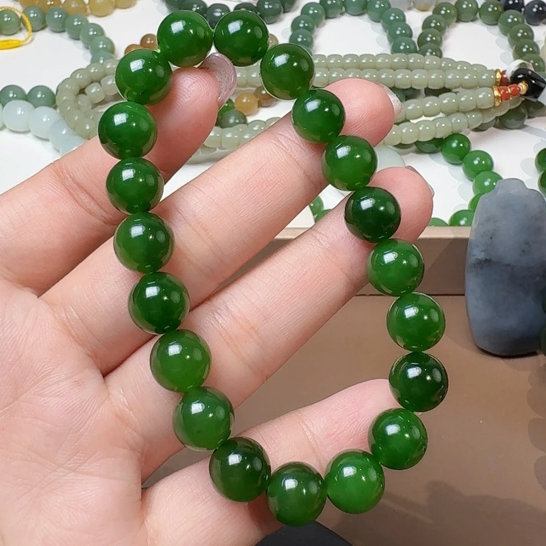 和田玉（碧玉）未镶嵌手链辣阳绿10 俄