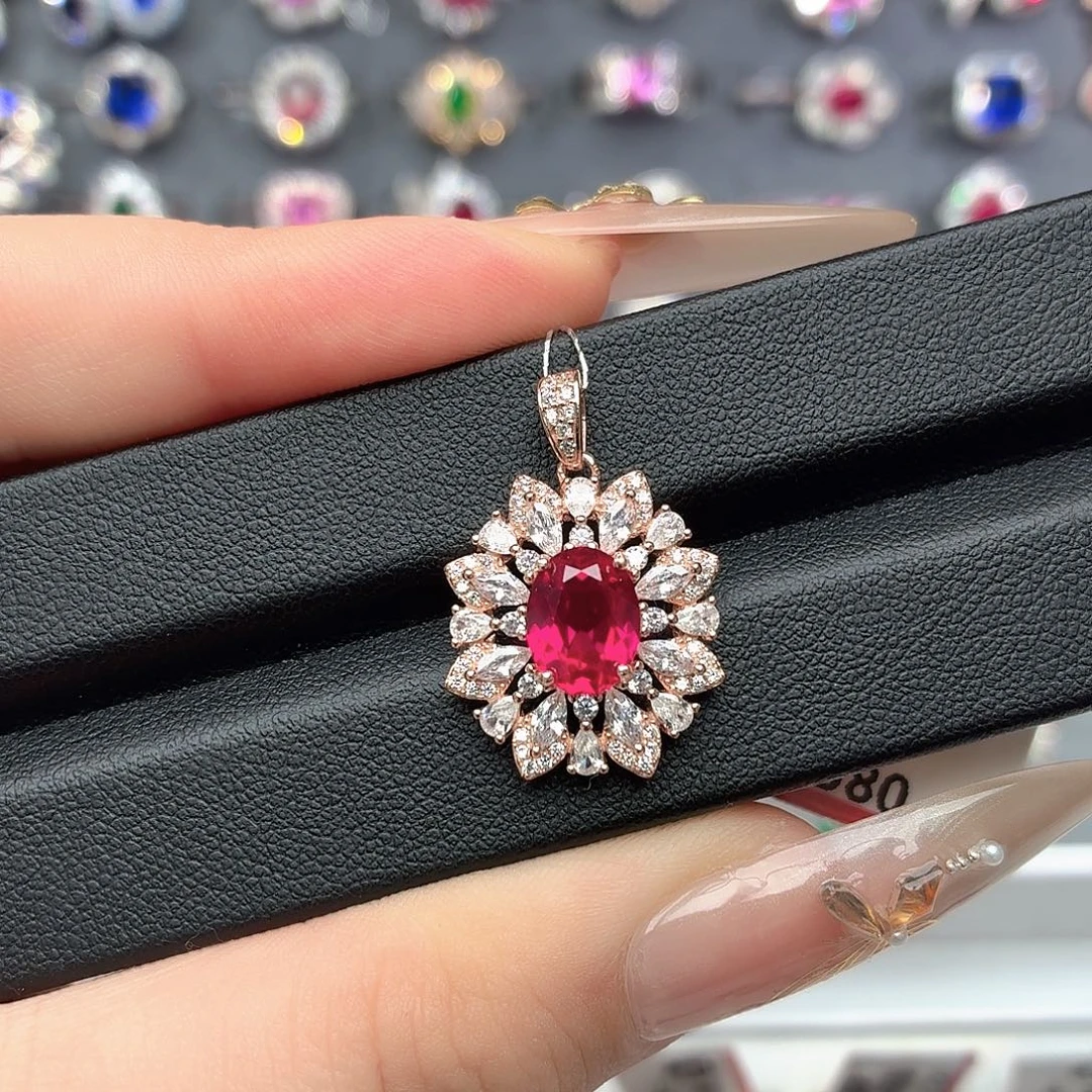 吊坠925银培育卢比莱色宝石
