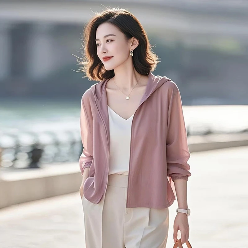 爆款2025夏薄款超好看独特漂亮温柔风粉色开衫防晒衣外套女