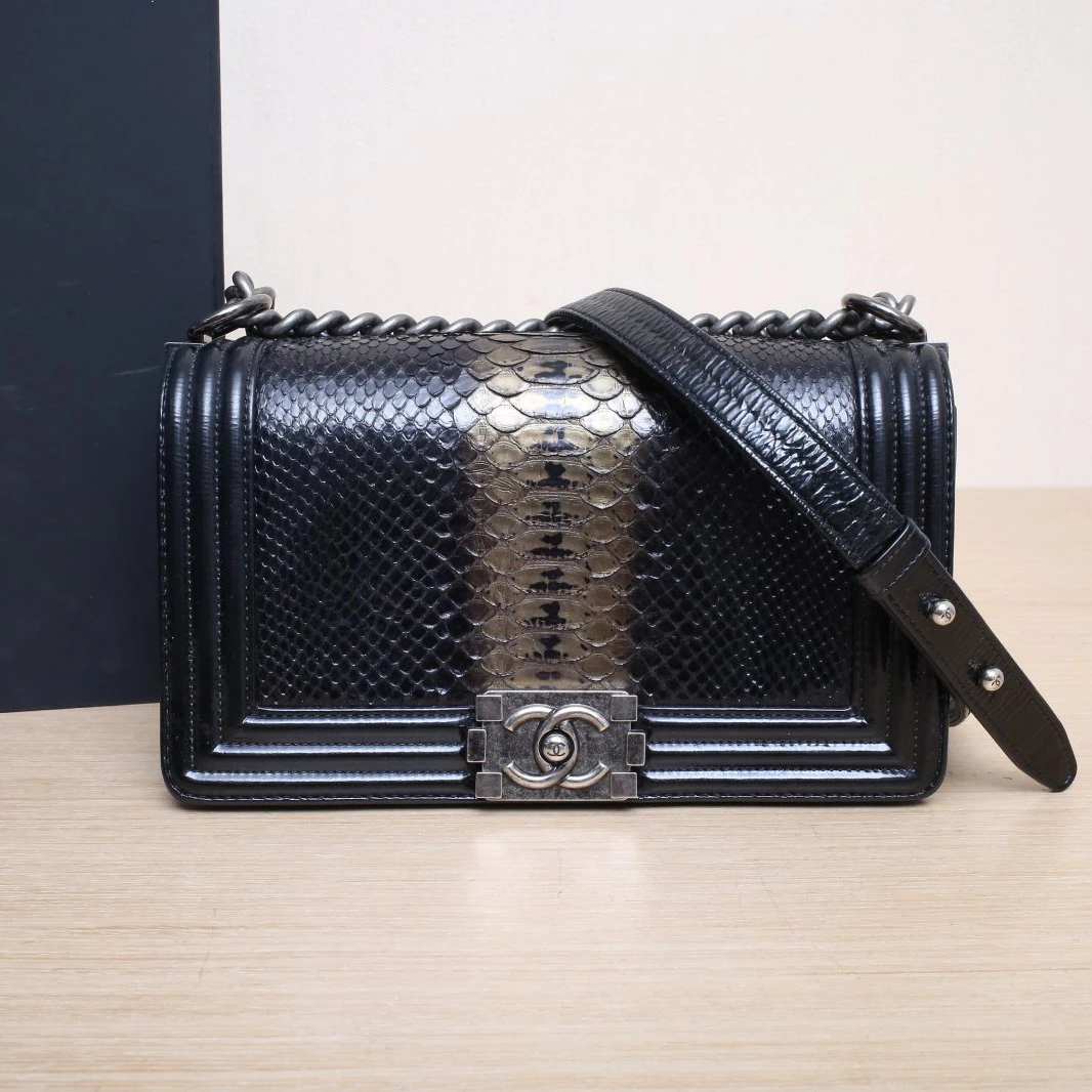 95新 Chanel/香奈儿 全15809 拆双双 Leboy 中号 黑色 蛇皮 20开