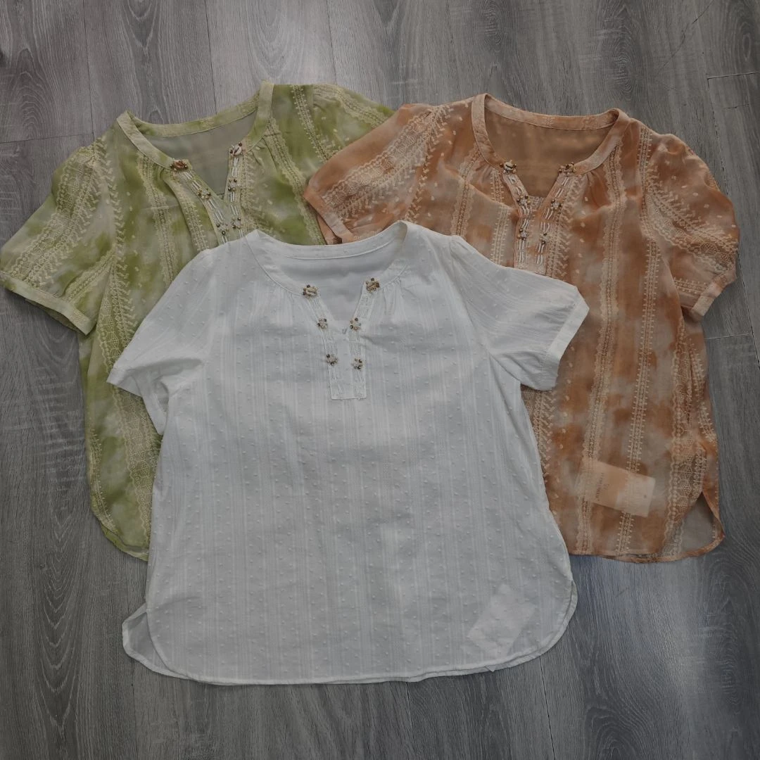 定制不支持7天无理由麻棉气质T恤洋气时尚度假风M5096