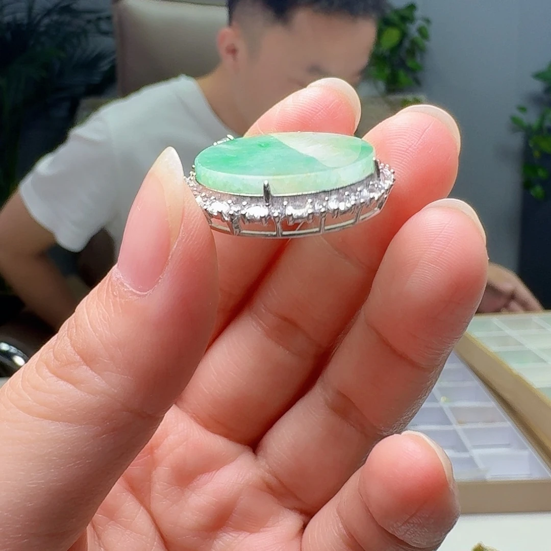 吊坠(不含链)银S925镶嵌翡翠天然