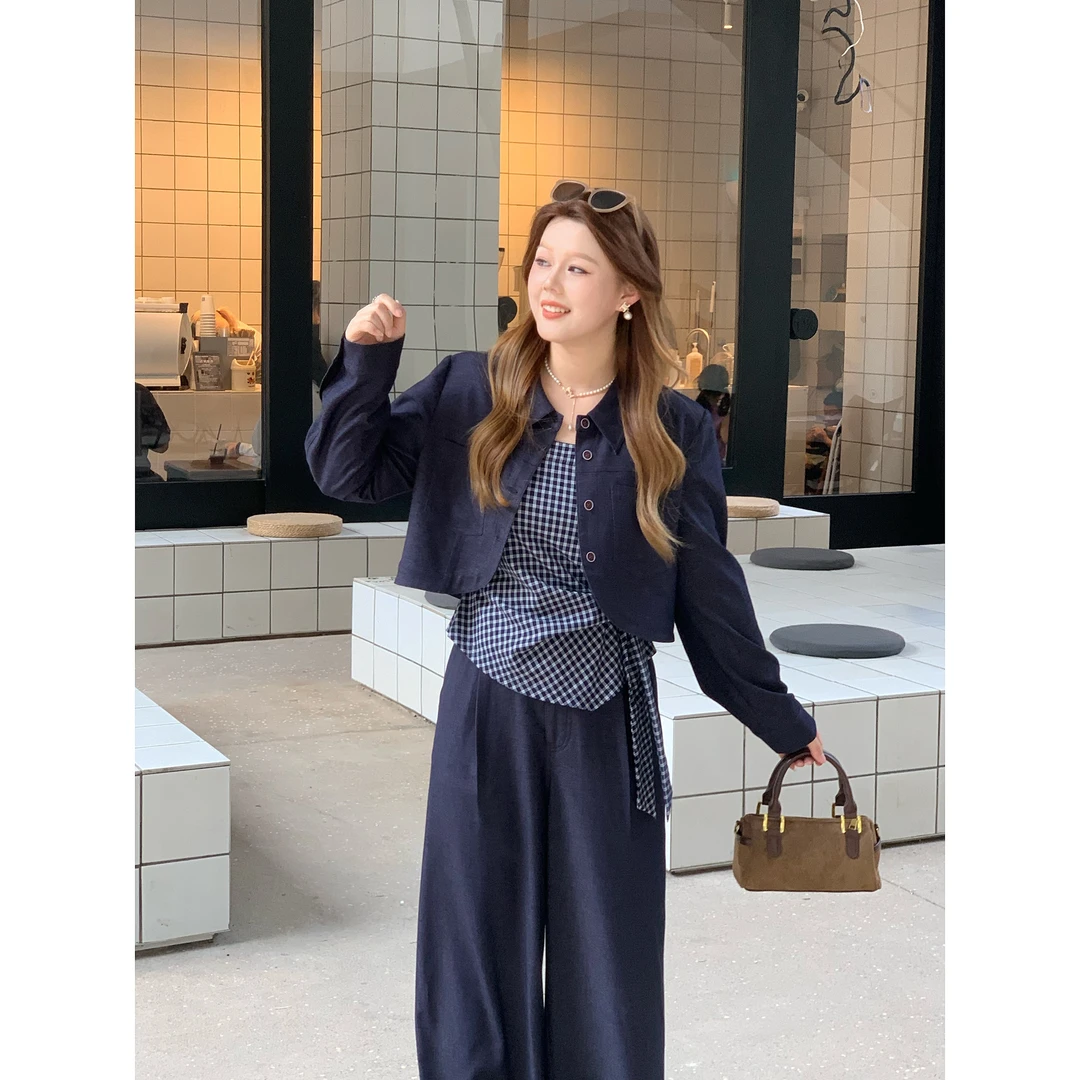 楠序迪迪 入秋穿搭一整套女装百搭老钱风女装休闲显瘦套装DD11012