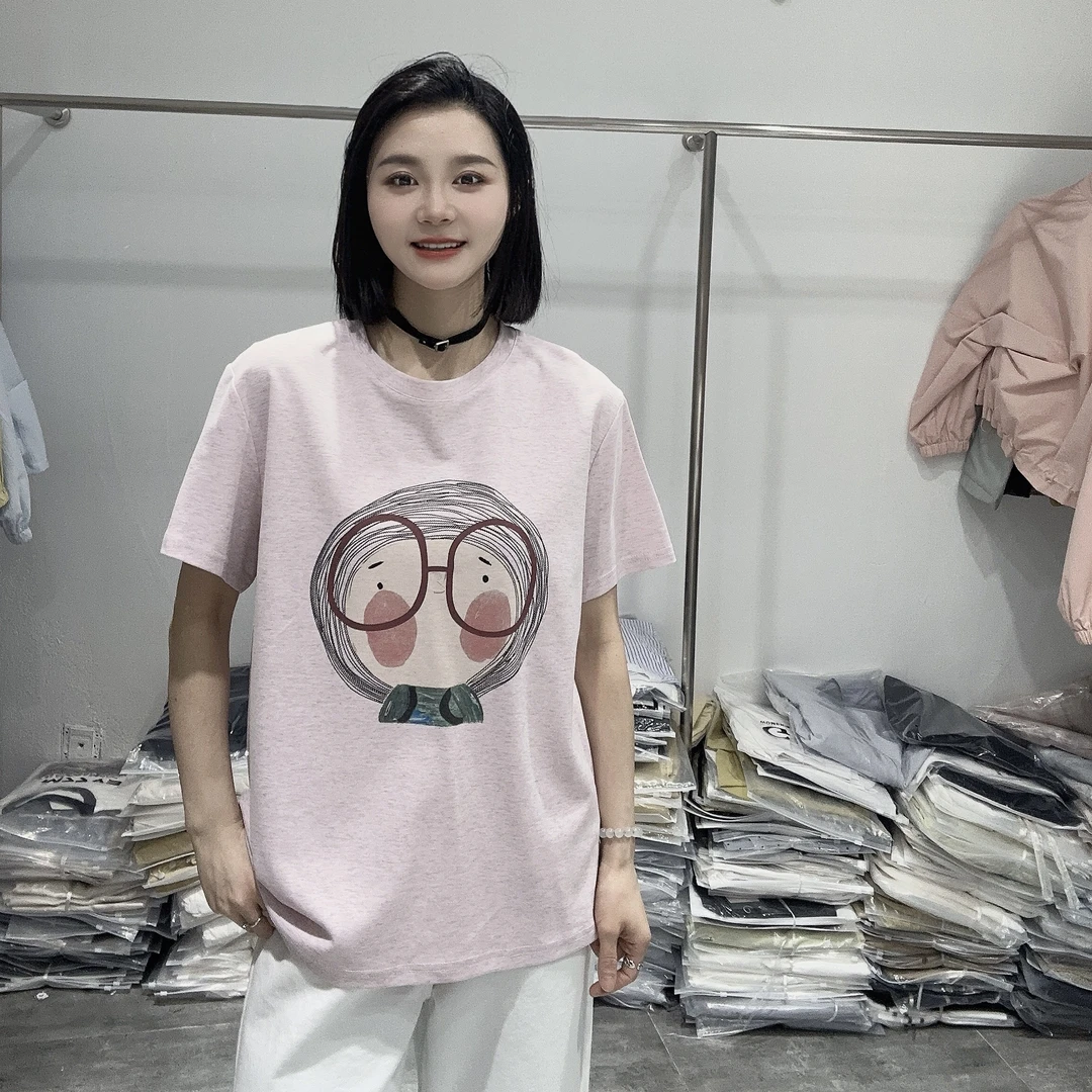 LMM 2637 欧货印花短袖T恤女夏季新款休闲中长款宽松上衣