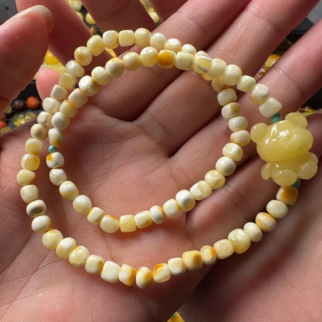 未镶嵌颈饰蜜蜡白蜡方糖小熊双圈手串