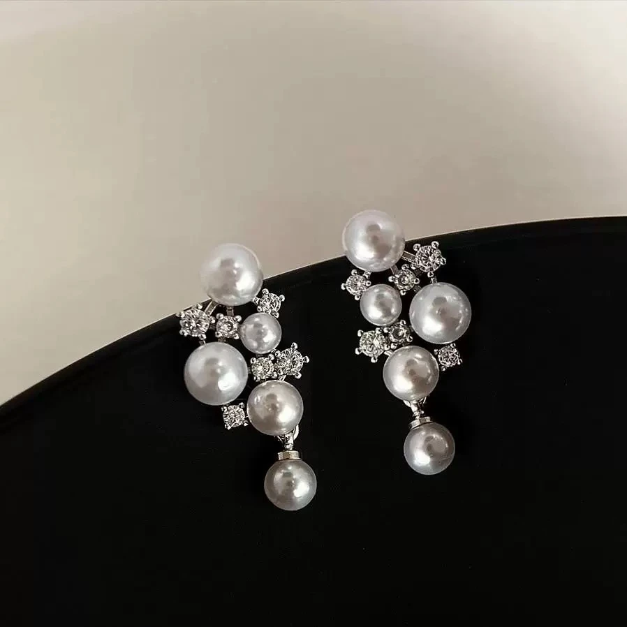 合金锆石耳饰 复古法式耳夹轻奢轻奢蝴蝶珍珠耳环精致温柔简约