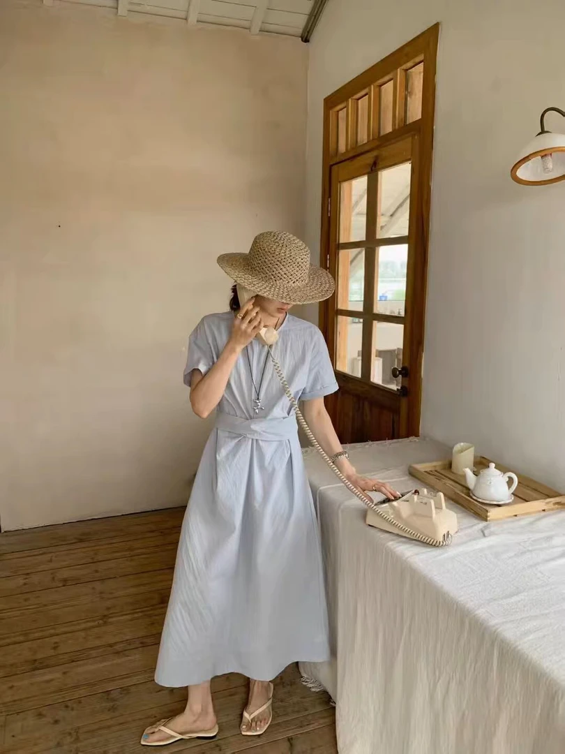 2556 韩系交叉扭结系带连衣裙