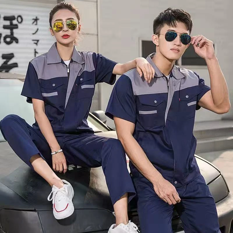 夏季短袖长裤工作服套装耐磨耐脏汽修工地劳保服