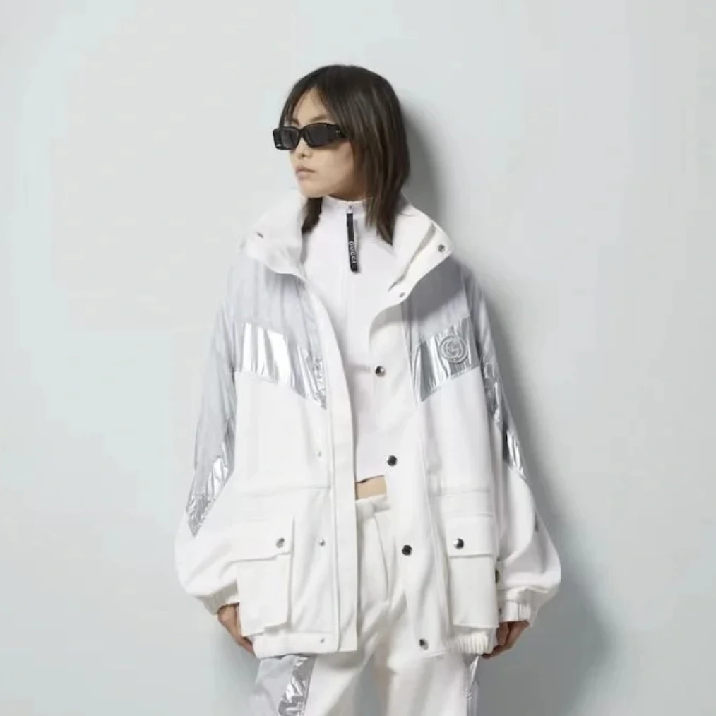 99新 GUCCI/古驰 wdf163/拼色字母印花休闲夹克外套 锦纶 XS码