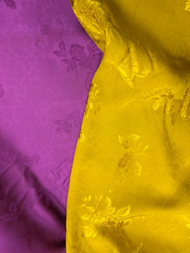 紫金双色 人丝红云纱提花国风新中式服装面料