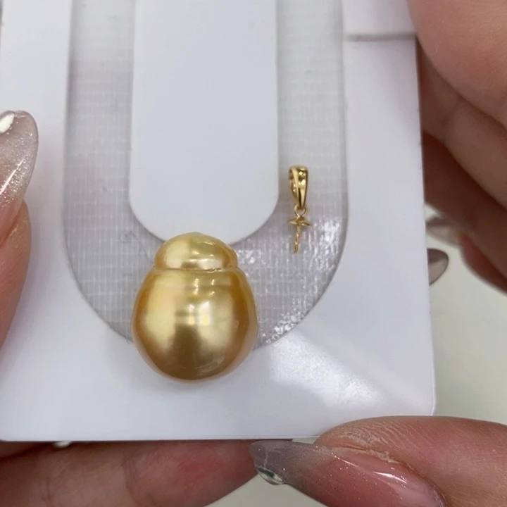 18K金镶嵌海水珍珠颈饰金珠巴洛克吊坠