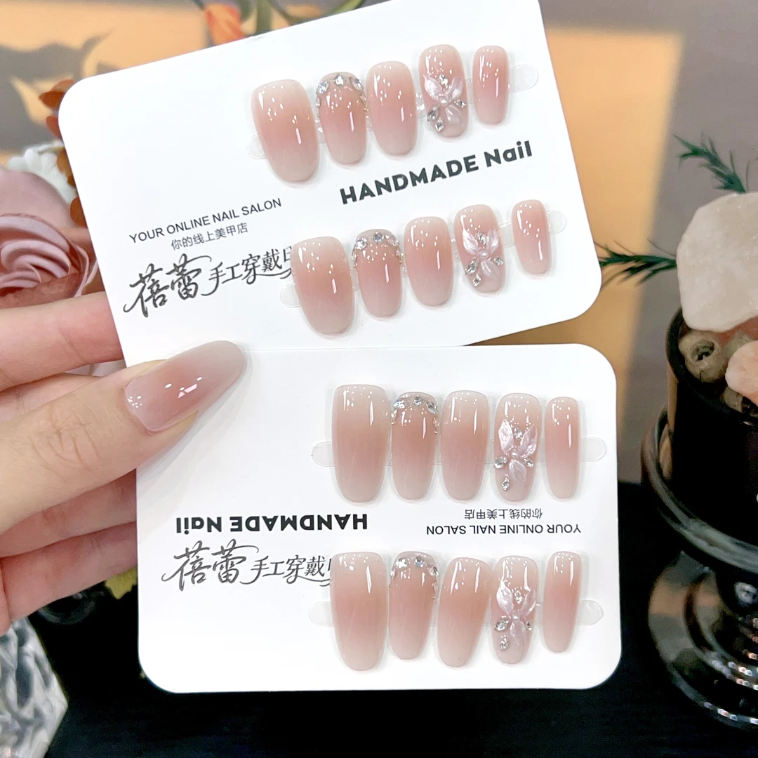 【秘密花园】粉白渐变立体雕花美甲温柔日常纯手工穿戴甲