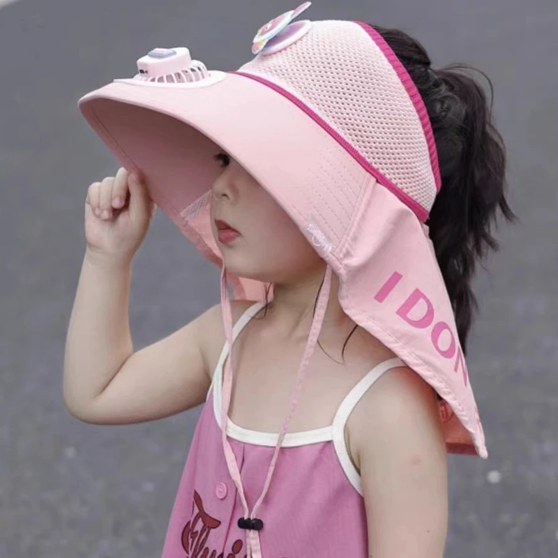 儿童帽子夏季防晒紫外线披肩风扇帽宝宝大帽檐遮阳帽男女童太阳帽
