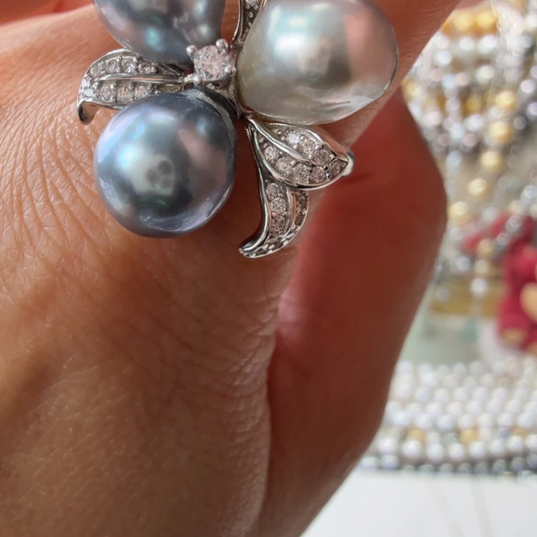 银S925镶嵌戒指海水珍珠