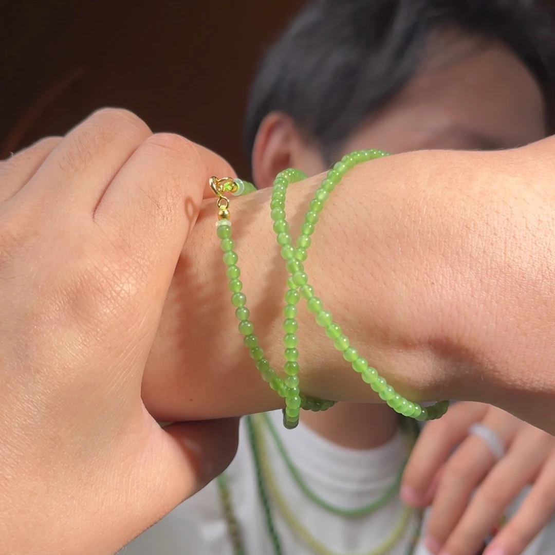 和田玉银S925镶嵌颈饰碧玉 冰阳绿3mm350