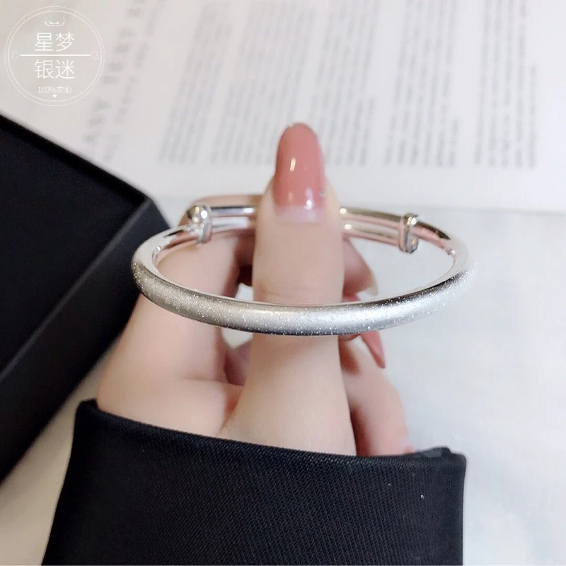 足银手镯 9999银爆款满天星圆棍推拉手镯女送女友简约气质礼