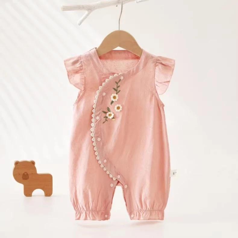 婴儿夏季中国风纯棉碎花连体衣超萌女宝宝满月百天旗袍哈衣外出服