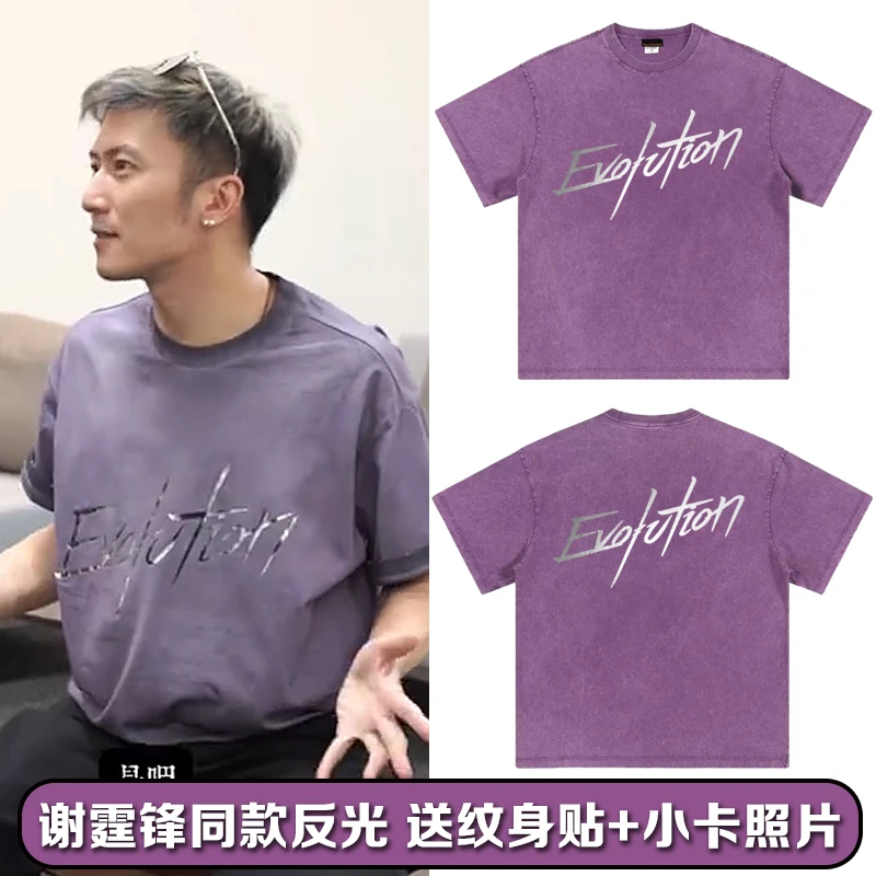 谢霆锋演唱会2025同款水洗紫色重磅周边T恤反光纯棉短袖应援衣服