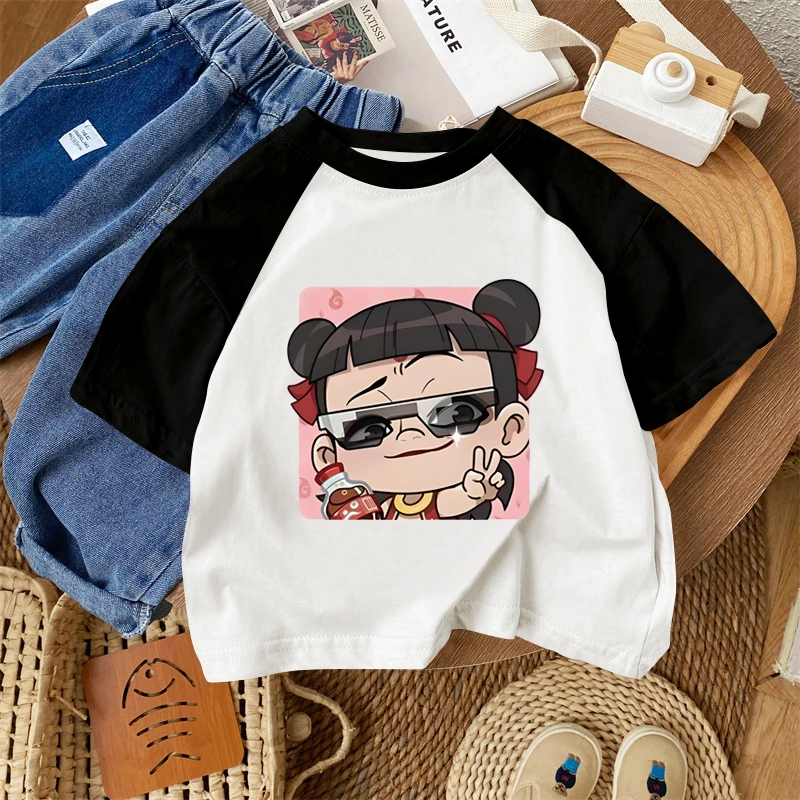 男女童卡通魔童哪吒脑海儿童短袖T恤2025夏季新款休闲宽松打底衫
