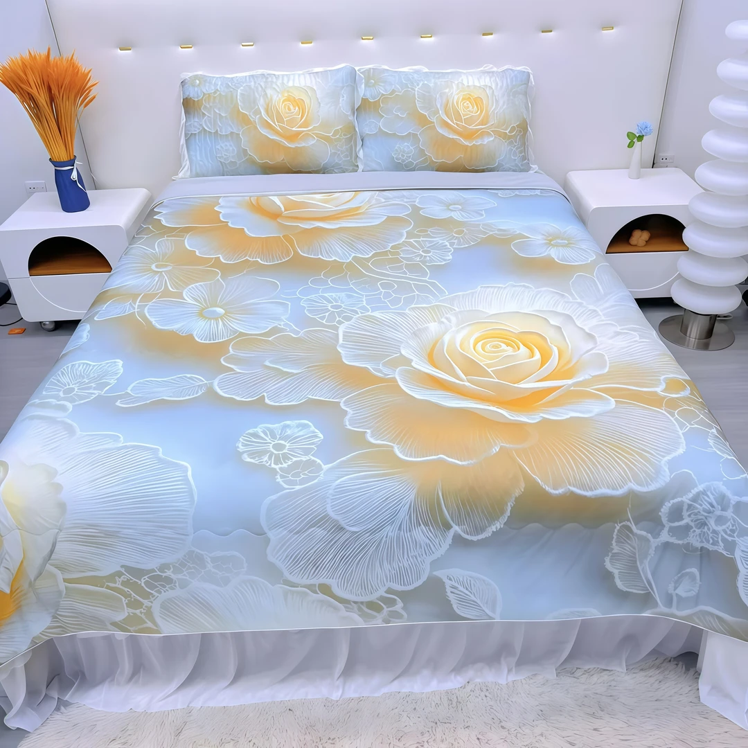 夏季5D三维立体夏凉被凉感软凉席三件套床盖款凉席亲肤夏被四件套