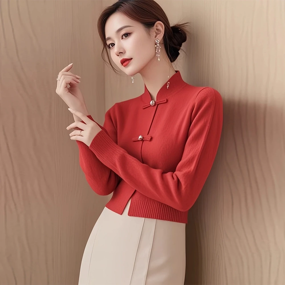 新中式国风红色针织开衫女蛇年本命年外套上衣2025新款秋冬季