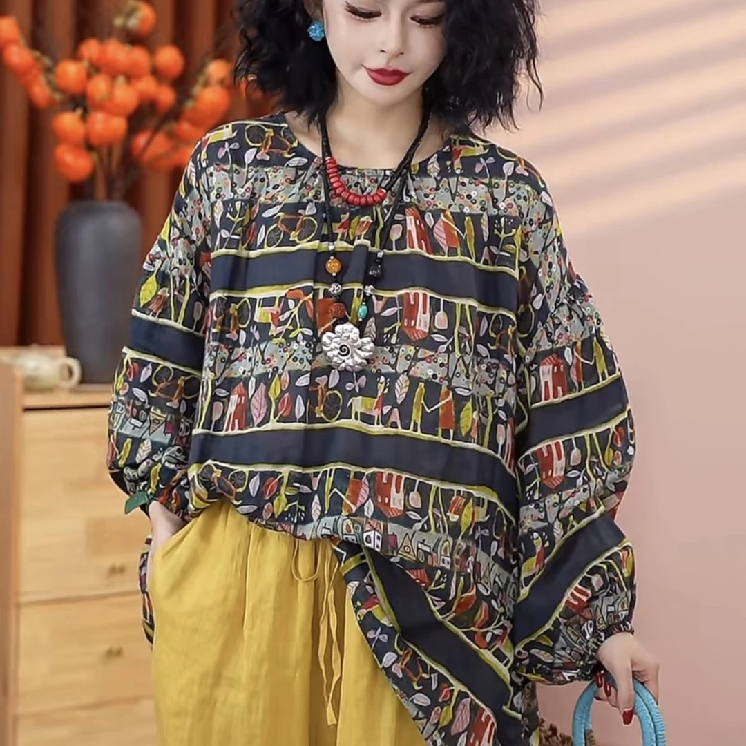 【乔一推荐】2025新款中式国风复古清凉透气宽松苎麻女上衣80003