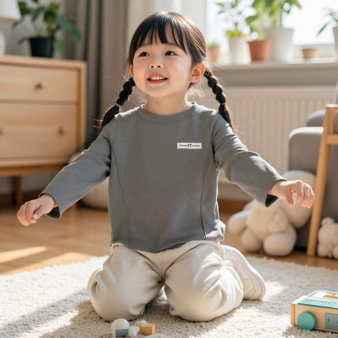 鱼骨线女童秋季韩版T恤新款洋气时尚打底衫长袖圆弧下摆上衣