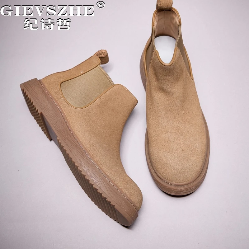 纪诗哲男鞋舒适透气复古短靴男款时尚轻奢休闲鞋潮流简约切尔西靴