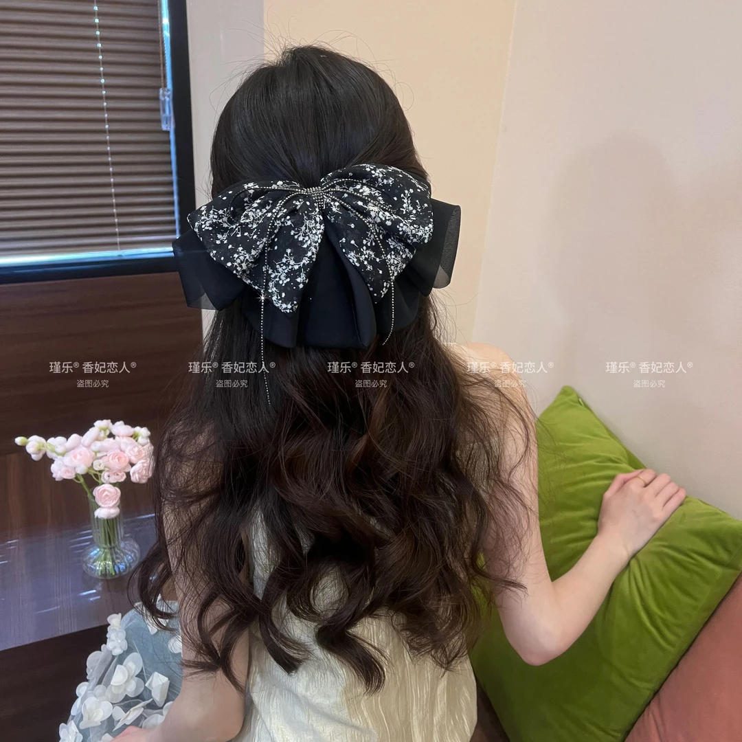 香妃恋人高级感百搭碎花蝴蝶结发夹马尾夹抓夹夹清新甜美发饰女