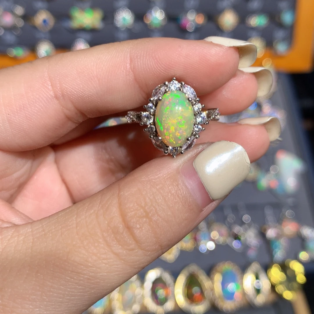 银S925镶嵌欧泊欧泊戒指l