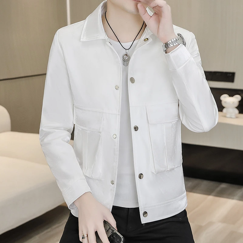 春季男装夹克2025短款纯色百搭潮流韩版春秋款翻领工装休闲上衣服