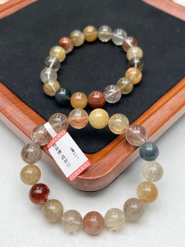 多彩发金+蓝发晶 手串+11mm 天然水晶（一件/多样性发） SH-00043