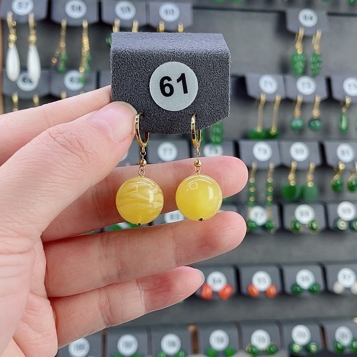 蜜蜡18K金镶嵌耳饰