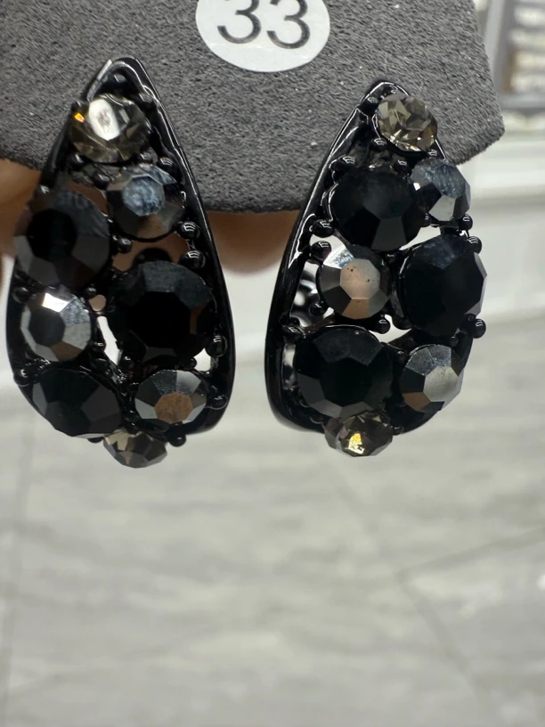 合金锆石耳饰 欧美风格气质水滴半圈耳钉锆石镶嵌小众耳饰