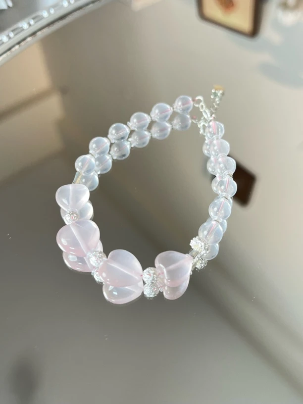 粉水晶爱心多多手链