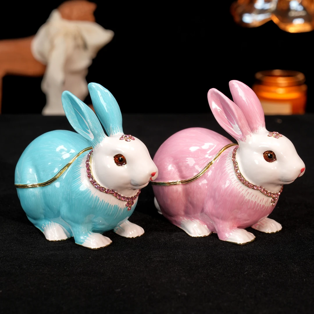 易尚宝 首饰盒/箱 满钻项链兔子造型首饰盒金属装饰摆件创意玄关