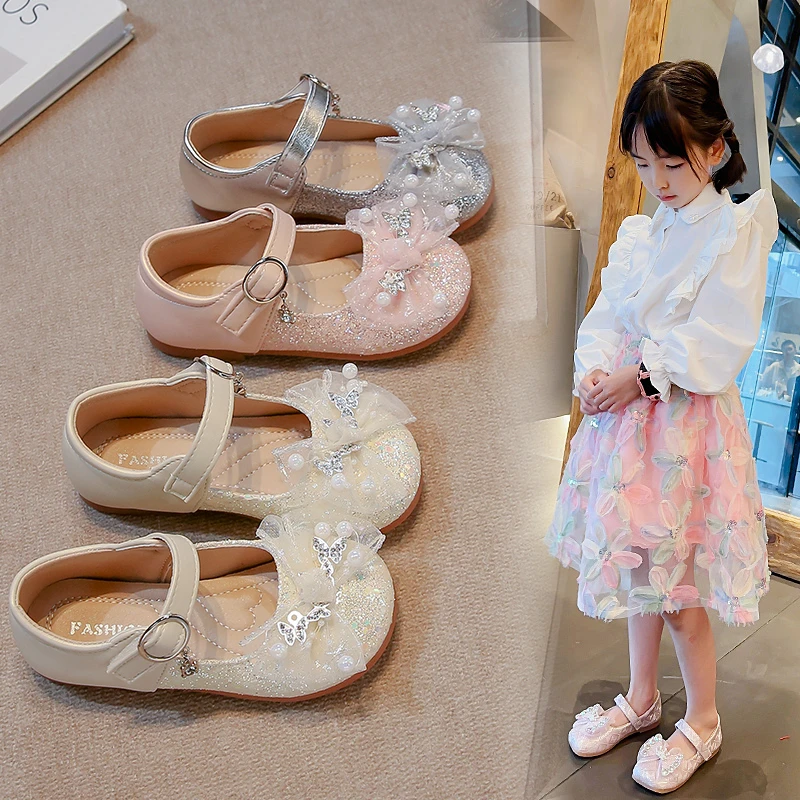女童鞋子公主水晶鞋2025新款春秋季儿童皮鞋宝宝女孩软底亮钻鞋子