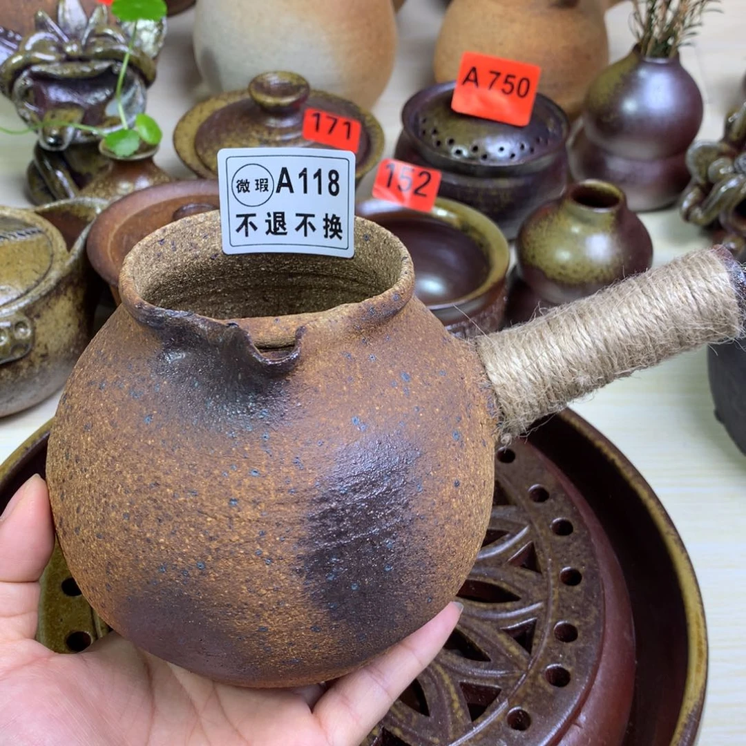 微瑕柴烧粗陶烤茶罐700毫升左右一物一拍