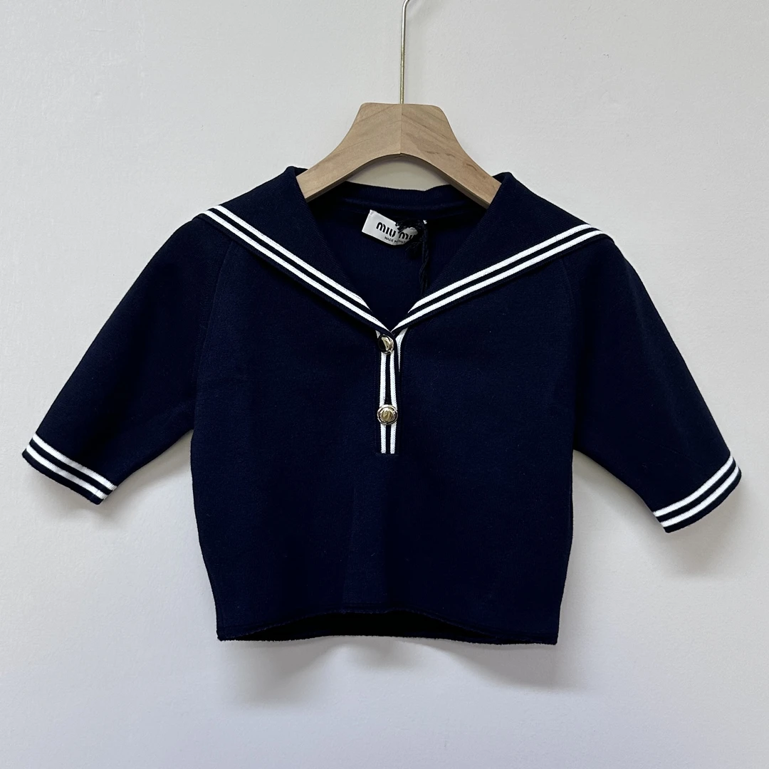 未使用 MIU MIU/缪缪 38码 藏青色时尚针织短袖/ML60003
