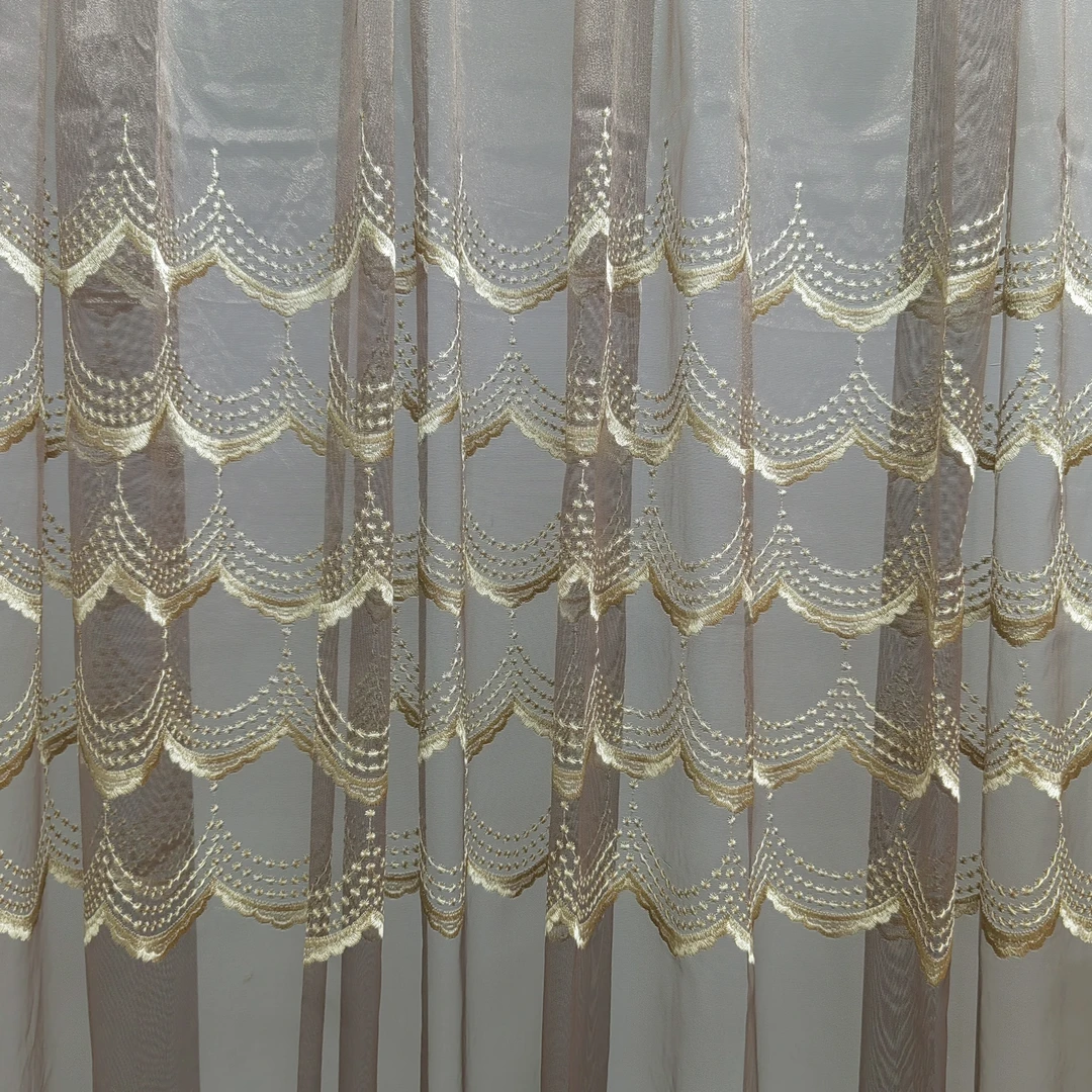 00807 挂钩款成品刺绣阳台窗帘透气纱帘宽7米高2.5米对开设计