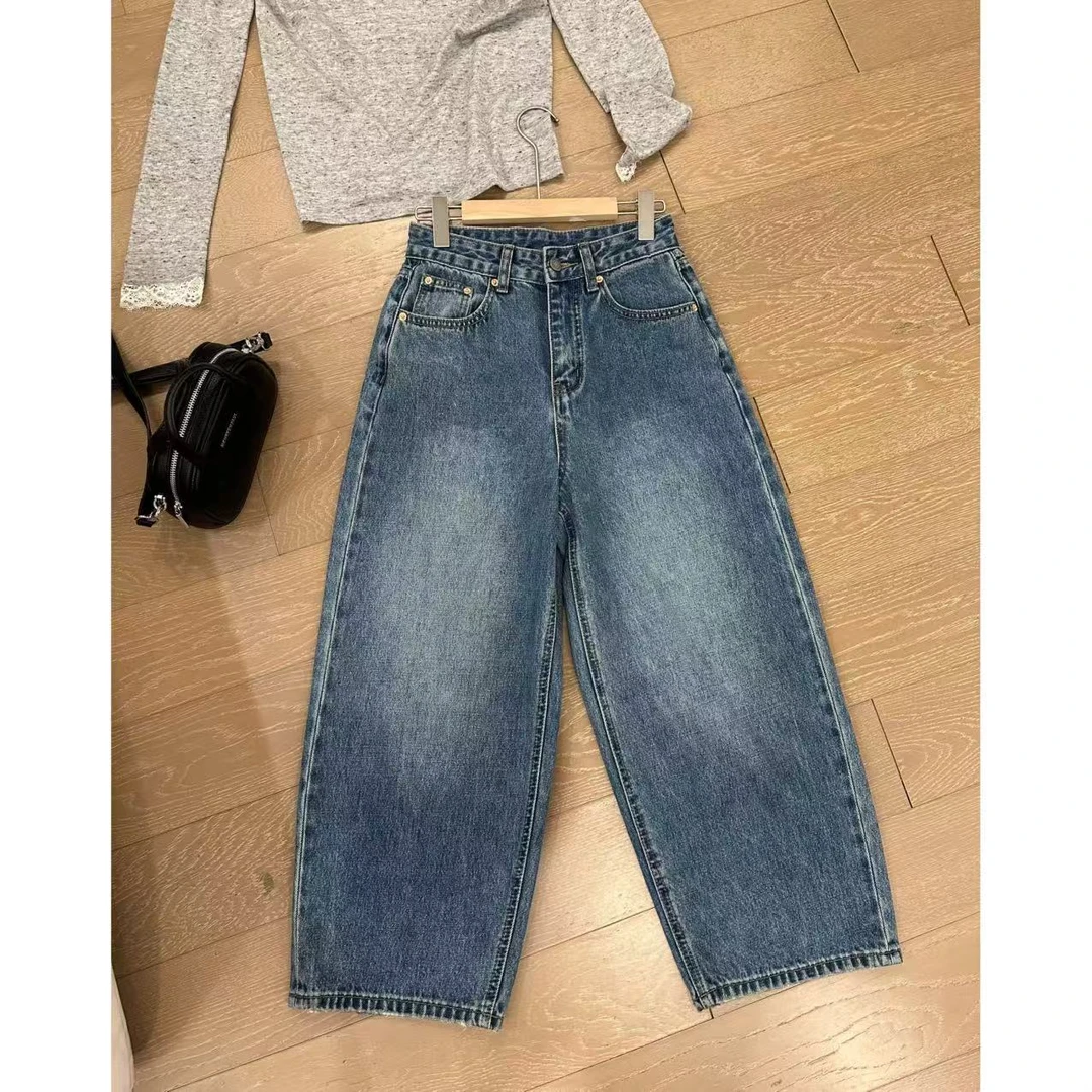 小静静一会【九分弯刀裤】2025春款高腰宽松牛仔裤 2502C566