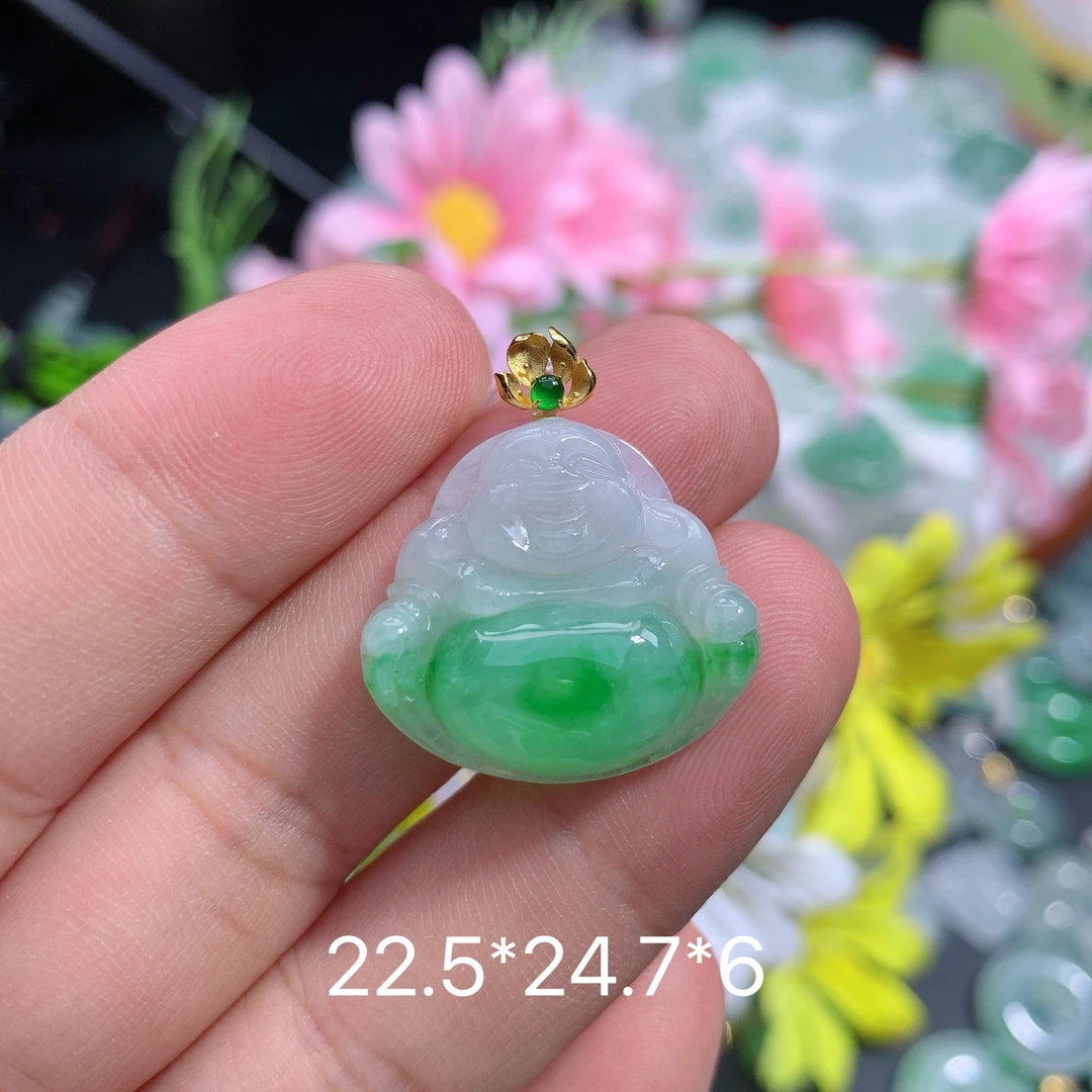 缅甸天然翡翠A货飘阳绿佛公吊坠雄气质百搭精美雕刻女士精美精致