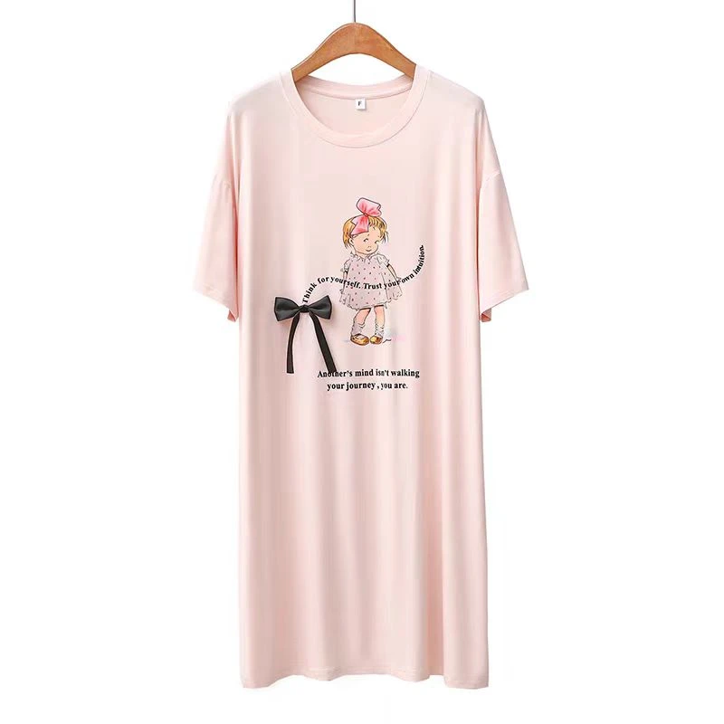 T407莫代尔睡裙女夏季凉爽小女孩短2516粉色